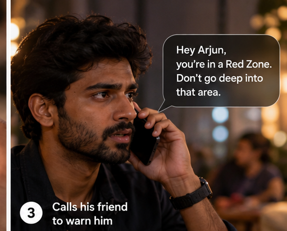 Friend calling Arjun to warn him about the Red Zone